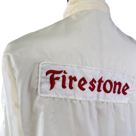 Vintage 60s Firestone White Racing Jacket With Red Stripe & Embroidered Logo M - Picture 9 of 13